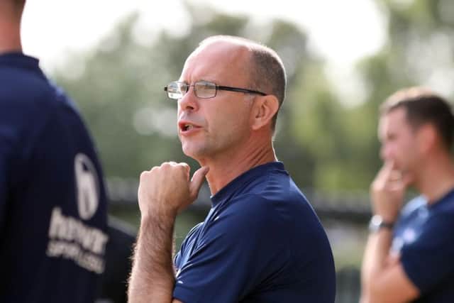 Andy Peaks watches on during AFC Rushden & Diamonds' 1-1 draw with Royston Town at Hayden Road on Saturday. Picture by Alison Bagley