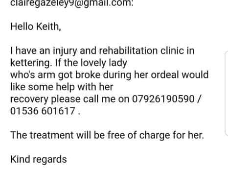 Claire Gazeley from Knead It Sport has offered injury rehabilitation to Joy free of charge