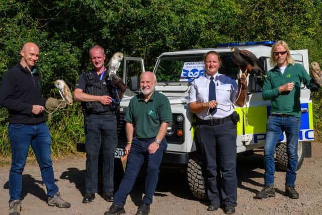 PC Chris Bird (second from left) with representatives from the RSPCA, Forest England and Raptor Rescue for the Operation Owl launch in Salcey Forest. Photo: Northamptonshire Police