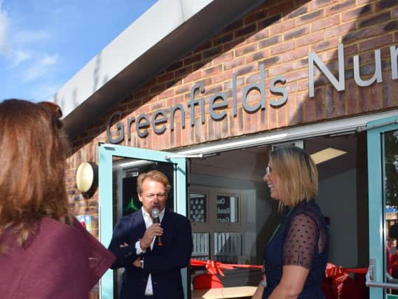 Headteacher Sandra Appleby and David Ross, whose trust runs the school, at the opening of Greenfields nursery