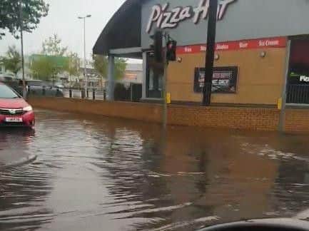 The floods are affecting London Road in Wellingborough