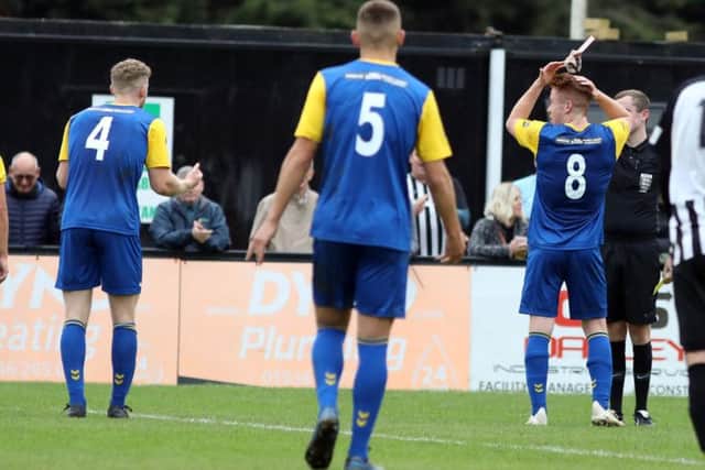 Biggleswade's Matt Richardson was sent-off for a second bookable offencer