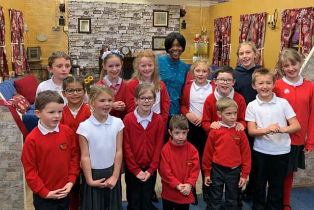 Poet and author Valerie Bloom offcially opened the 'story cottage' on her visit to Irchester Community Primary School