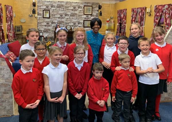 Poet and author Valerie Bloom offcially opened the 'story cottage' on her visit to  Irchester Community Primary School