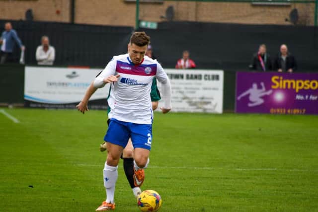 Zack Reynolds was sent-off during AFC Rushden & Diamonds' 8-2 loss to Bromsgrove Sporting. Picture courtesy of HawkinsImages