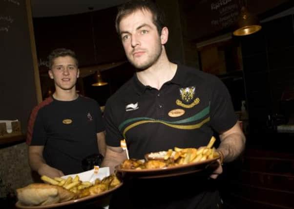 AIMING TO SERVE UP ANOTHER PREMIERSHIP WIN ON THE ROAD - Stephen Myler, pictured during the Saints' charity night at Nando's in Northampton on Monday