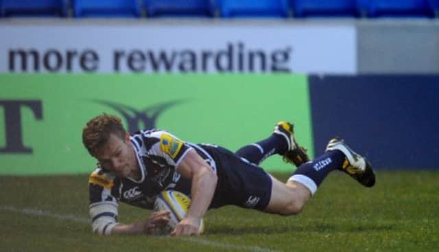 SAINTS BOOST - Sale Sharks' Dwayne Peel goes over for a try against Gloucester during the Aviva Premiership match at Salford City Stadium (Picture: Martin Rickett/PA Wire)
