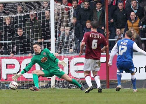 KILLER BLOW - Matty Blair passes square only for the ball to rebound off John Johnson and into the net for York's second (pictures: Sharon Lucey)