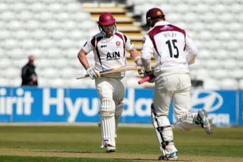Northampton Northants v Essex, County Championship, County Ground, Wantage Road, Northampton.
David Willey and Steven Crooks.
