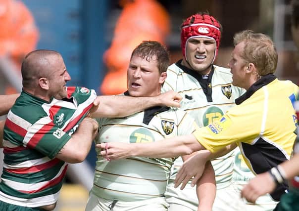 MAN IN THE MIDDLE - Wayne Barnes deals with an issue during the Aviva Premiership semi-final between Leicester and Saints in 2011. He will be in charge of next week's final at Twickenham. (Picture: Linda Dawson)