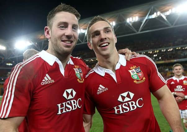STAR MEN - British and Irish Lions' try scorers Alex Cuthbert (left) and George North (right) celebrate after the final whistle during the First Test match at the Suncorp Stadium, Brisbane (Picture credit: David Davies/PA Wire)
