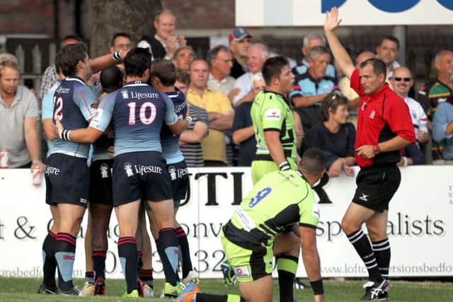 Bedford Blues v Saints, Goldington Road, Bedford.#Bedford try.