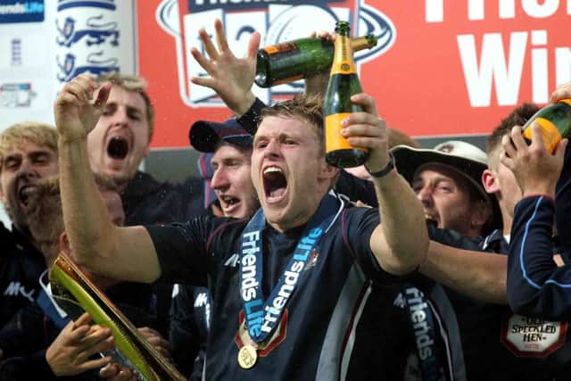 Northamptonshire Steelbacks celebrate their t20 final success over Surrey