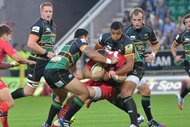 IN THE THICK OF IT - Luther Burrell gets stuck in during Saints' win against Edinburgh on Friday night (picture by Dave Ikin)
