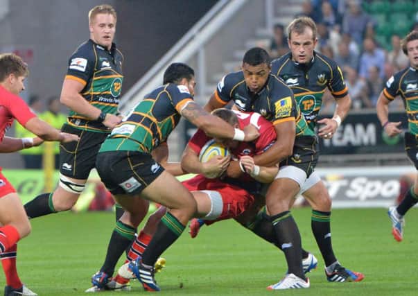 IN THE THICK OF IT - Luther Burrell gets stuck in during Saints' win against Edinburgh on Friday night (picture by Dave Ikin)