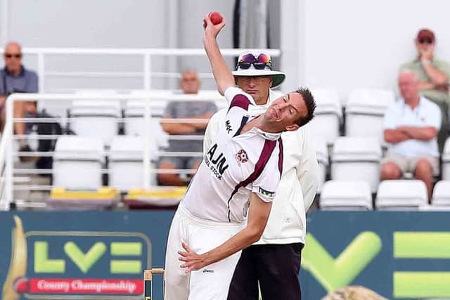 County Championship cricket at the County Ground
Northants v Glamorgan.
Trent Copeland bowling.