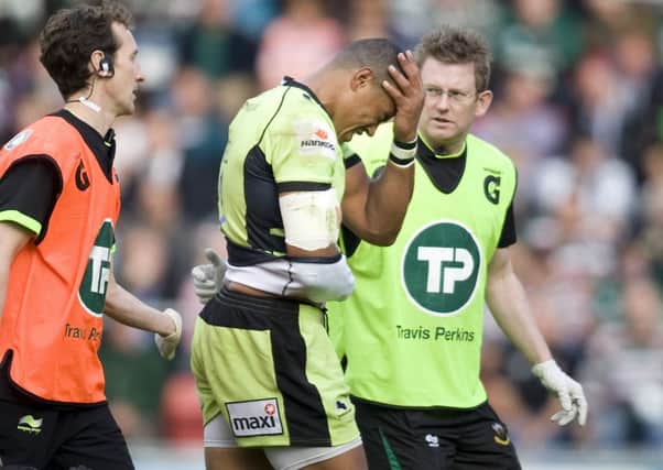 WORRYING SIGHT - Luther Burrell left the Welford Road pitch after sustaining an injury (picture by Linda Dawson)