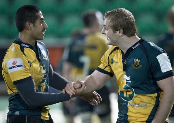 WINNING SMILES - Ken Pisi and Mike Haywood enjoy Saturday's win over Gloucester (Picture: Linda Dawson)