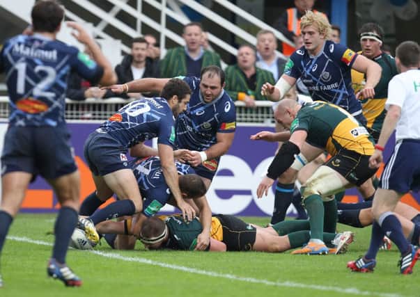 TRY GUY - Dylan Hartley scored against Casres in October, but cut a frustrated figure after the game (below) (Pictures: Matthew Impey)