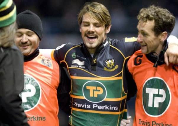Ben Foden is helped off the pitch after injuring his knee against Newcastle in November (picture: Linda Dawson)