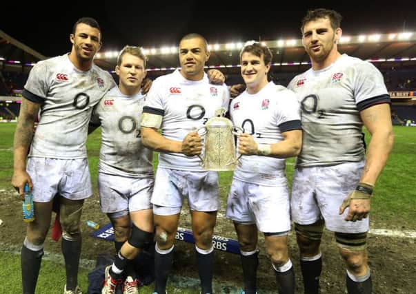 BACK IN THE GREEN, BLACK AND GOLD - England's (left to right) Courtney Lawes, Dylan Hartley, Luther Burrell, Lee Dickson and Tom Wood all start for Saints at Sale on Saturday (Picture: Lynne Cameron/PA Wire.)