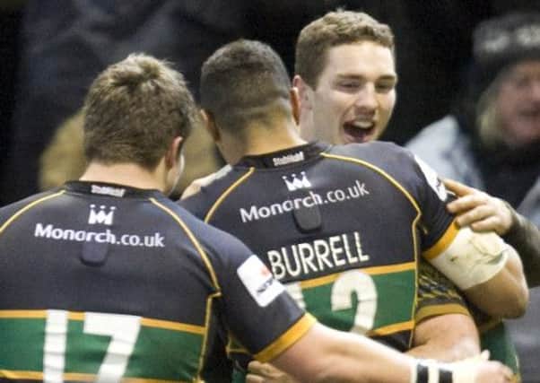 HAPPY MEMORIES - George North celebrates his try in Saints' Aviva Premiership win over Harlequins at Franklin's Gardens in January (Picture: Linda Dawson)