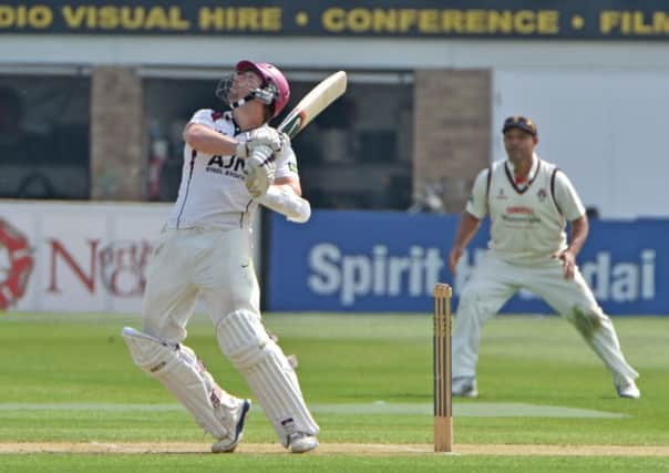 Steven Crook miscued Jimmy Anderson to mid-on as Northants lost to Lancashire by 60 runs at the County Ground (Picture: Dave Ikin)