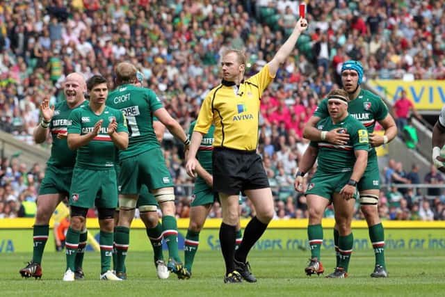 Aviva Premiership Rugby Final at Twickenham.
Leicester Tigers V Northampton Saints.
Referee Wayne Barnes sending Dylan Hartley off. ENGNNL00120130528122442
