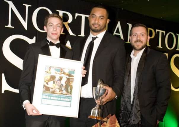 FANS' FAVOURITE - Samu Manoa was presented with the Saints supporters' player of the season award by Chron rugby writer Tom Vickers (left) (Picture: Linda Dawson)