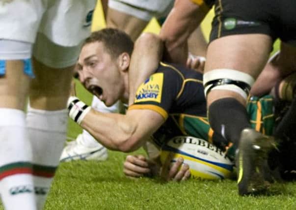 TRY GLEE - George North shows his delight after scoring his try against Leicester last Friday (Picture: James Phillips)