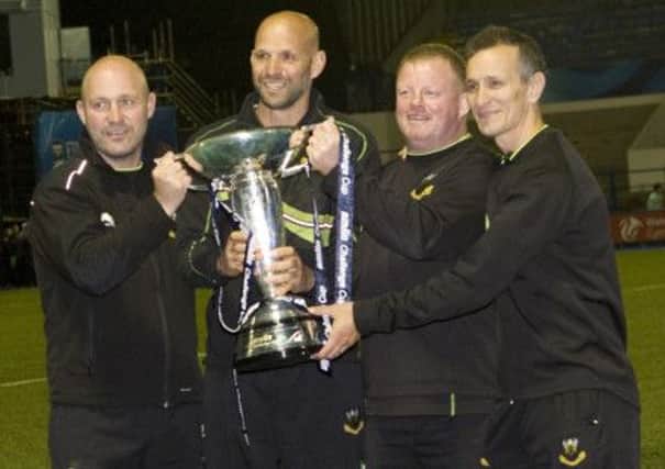 WINNING TEAM - the Saints coaching staff of (from left) Alex King, Jim Mallinder, Dorian West and Alan Dickens (Picture: Linda Dawson)
