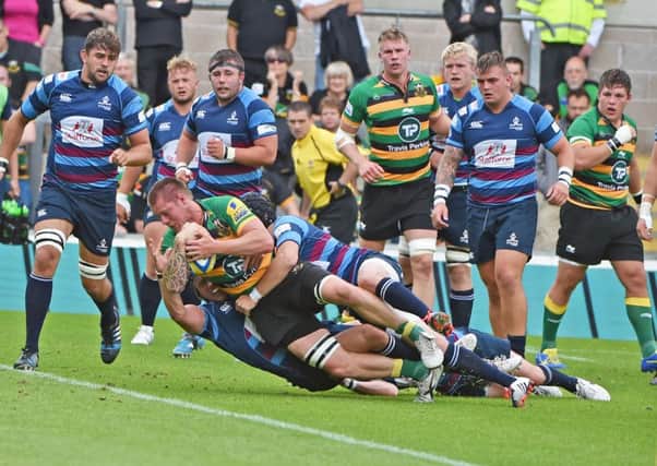 Teimana Harrison scores Saints' first try against Rotherham (pictures: Dave Ikin)
