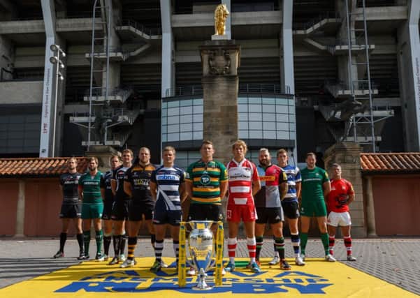 READY TO GO - Dylan Hartley and the captains of the other Aviva Premiership clubs pose for the camera at the launch of the new season (Picture: John Walton/PA Wire)
