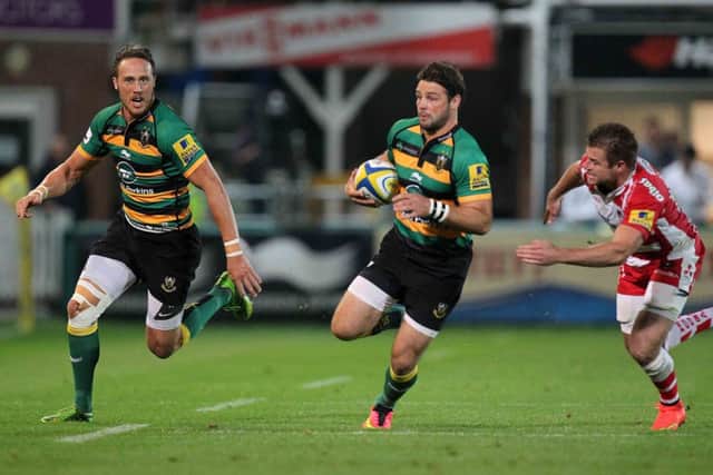 Saints V Gloucester.
James Wilson and Ben Foden. NNL-140923-003704009
