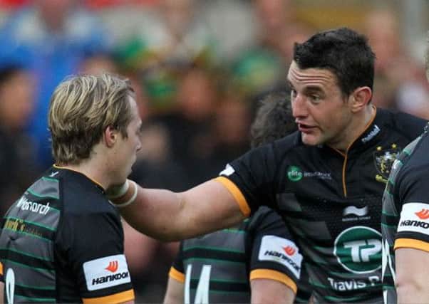 Phil Dowson gives some advice to Joel Hodgson during Saints' LV= Cup clash against Newcastle (picture: Sharon Lucey)