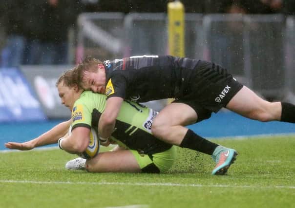IN THE THICK OF IT - Tom Stephenson in action for Saints in the win at Saracens on Sunday (Picture: Kirsty Edmonds)