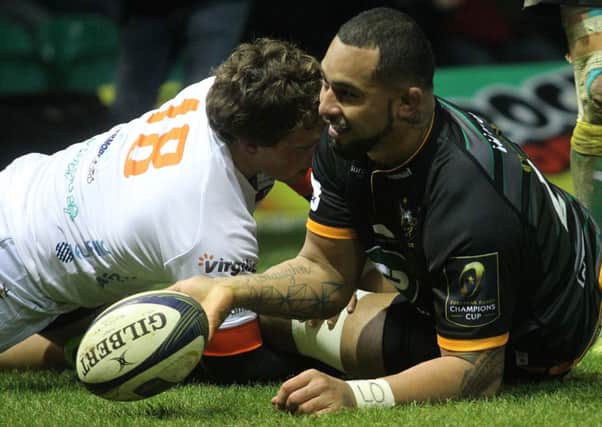 EASY DOES IT - Samu Manoa celebrates one of his three tries against Treviso (Picture: Sharon Lucey)