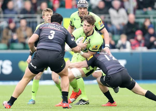 BACK IN ACTION - Jon Fisher on the attack for Saints in Saturday's clash with Saracens (Picture: Kirsty Edmonds)