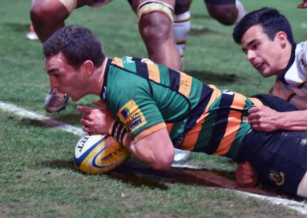 George North was knocked unconscious after scoring this try against Wasps (picture: Dave Ikin)