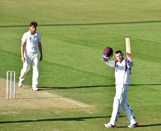 David Willey acknowledges the applause having reached his century. Pictures by Dave Ikin