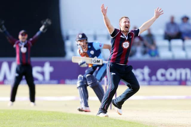 Steven Crook successfully appeals for an lbw decision