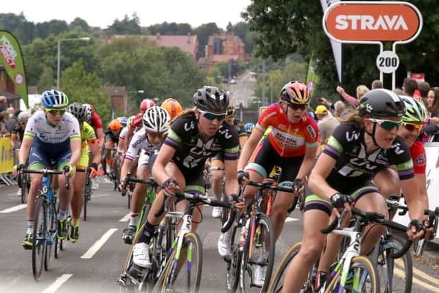 Bike Race: Kettering: finish of Stage 3 of the Women's Tour race Aviva Friday June 19 2015 NNL-150619-161416009