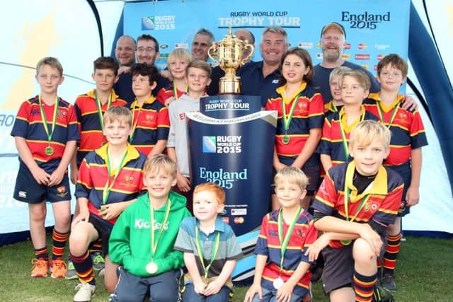 ONs under sevens with Jason Leonard and the trophy