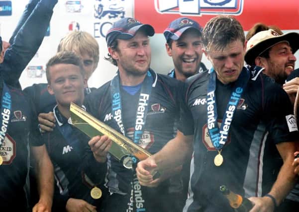 NIGHT TO REMEMBER - Alex Wakely and his team-mates celebrate the Steelbacks' T20 final win in 2013