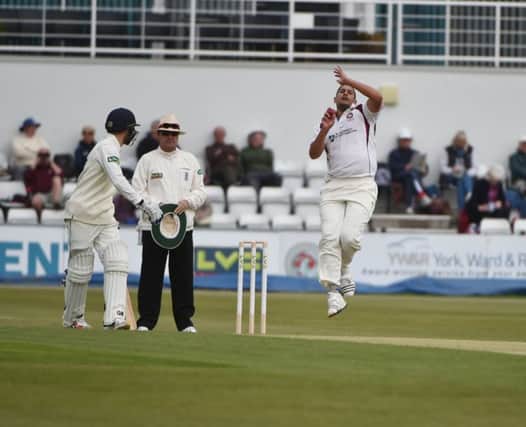 Rory Kleinveldt starred with the ball for Northamptonshire on another wet day at the County Ground