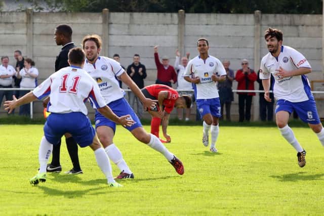 Tom Lorraine celebrates after scoring AFC Rushden & Diamonds' winner against Aylesbury last weekend