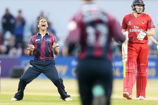 Muhammad Azharullah celebrates a wicket in the NatWest T20 Blast group game against Lancashire