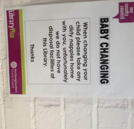A sign at a 'family friendly' library. Picture taken by Healthwatch Northamptonshire during its audit.