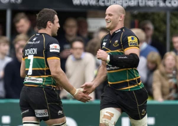 Sam Dickinson (right) is looking forward to facing former Saints team-mate Phil Dowson on Friday night (picture: Linda Dawson)