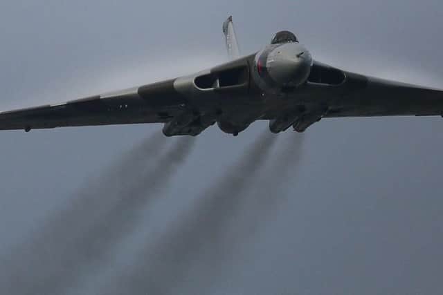 The last ever flight of Vulcan bomber XH588.
Pictures: SWNS